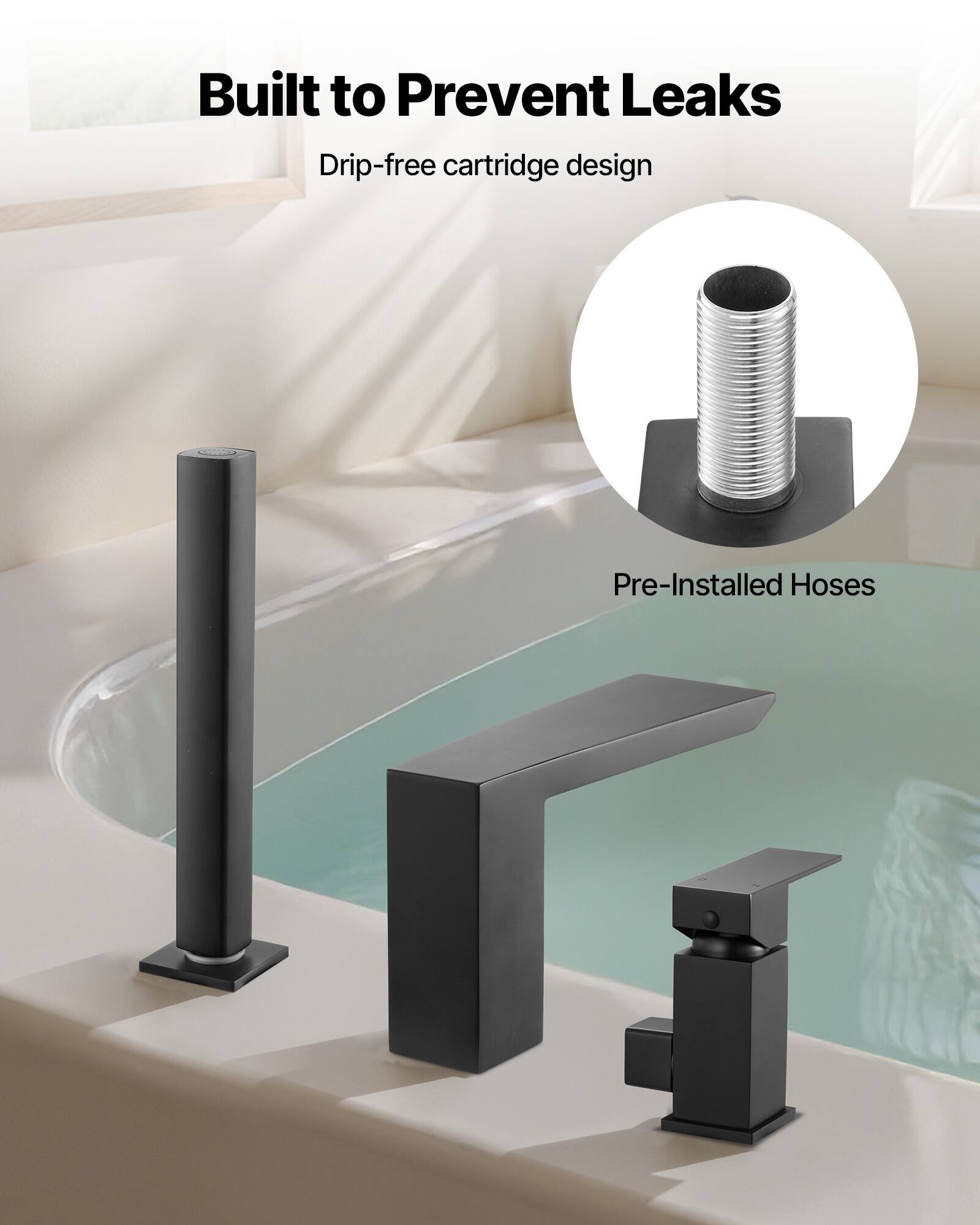 Built to Prevent Leaks

Drip-free cartridge design

Pre-Installed Hoses