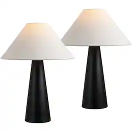Jonathan Y - Harrison 22.5 in. Modern Contemporary Sculptural Tapered Cone Resin LED Table Lamp, (Set of 2) - Matte Black