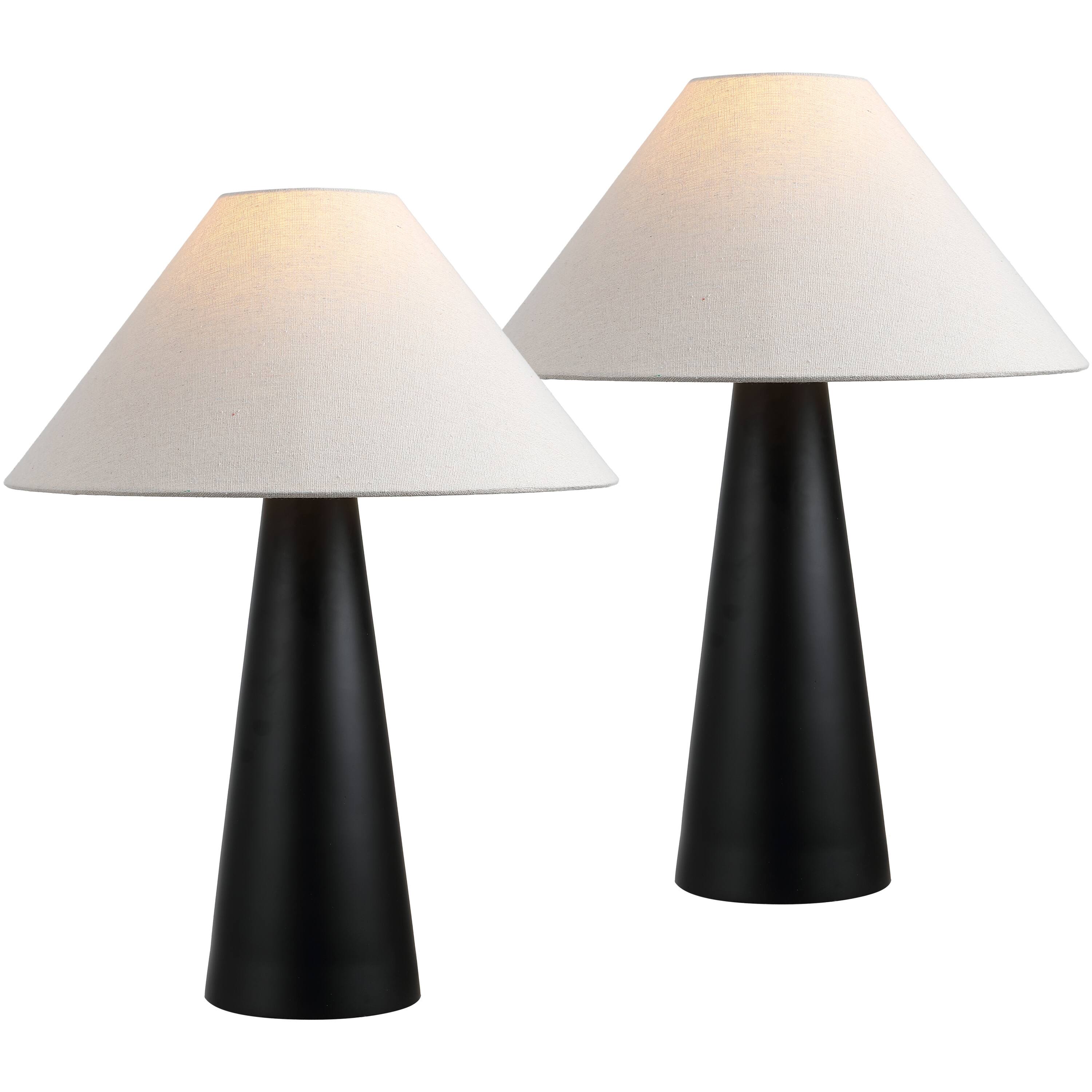 Front. Jonathan Y - Harrison 22.5 in. Modern Contemporary Sculptural Tapered Cone Resin LED Table Lamp, Matte Black (Set of 2) - Matte Black.
