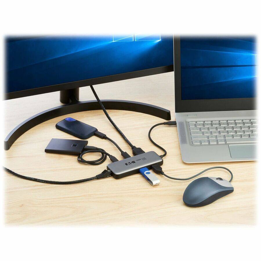 Alt View 2. Tripp Lite - Eaton Tripp Lite Series USB-C Multiport Adapter - 4K 60 Hz HDMI, USB 3.2 Gen 2 Hub Ports, GbE, 100W PD Charging, HDR.