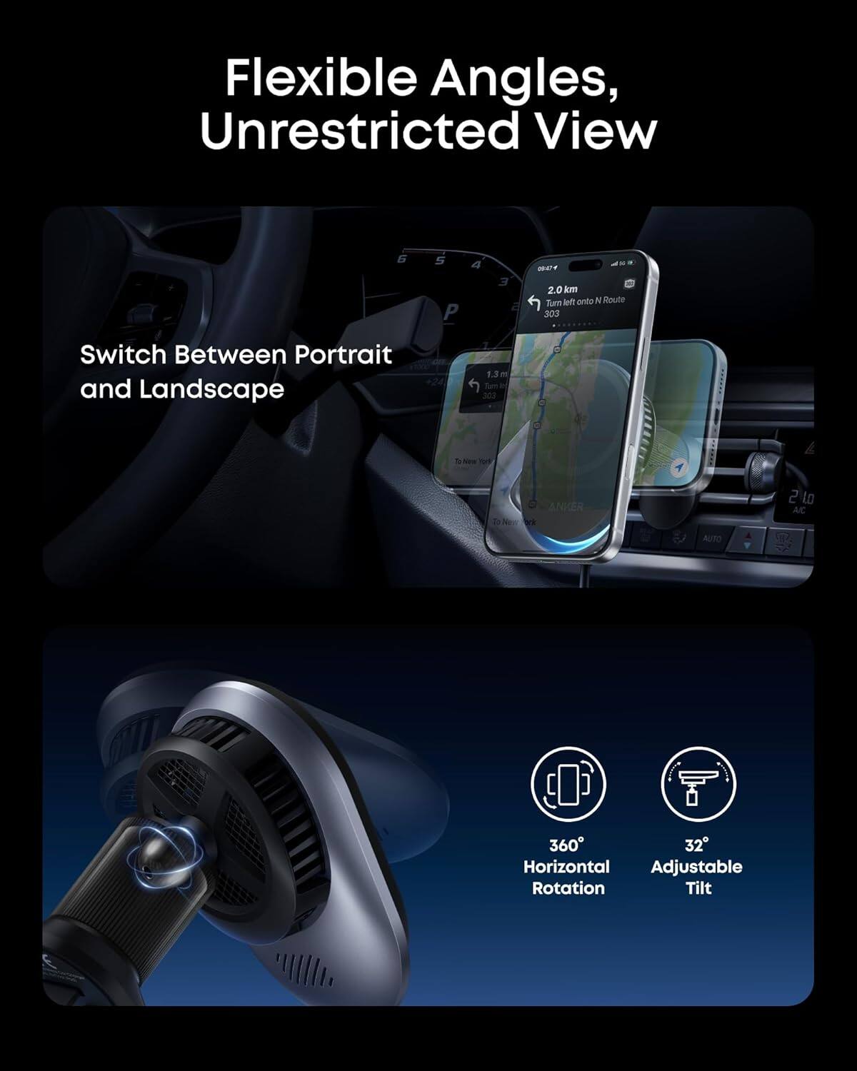 Flexible Angles, Unrestricted View

Switch Between Portrait and Landscape

360° Horizontal Rotation

32° Adjustable Tilt