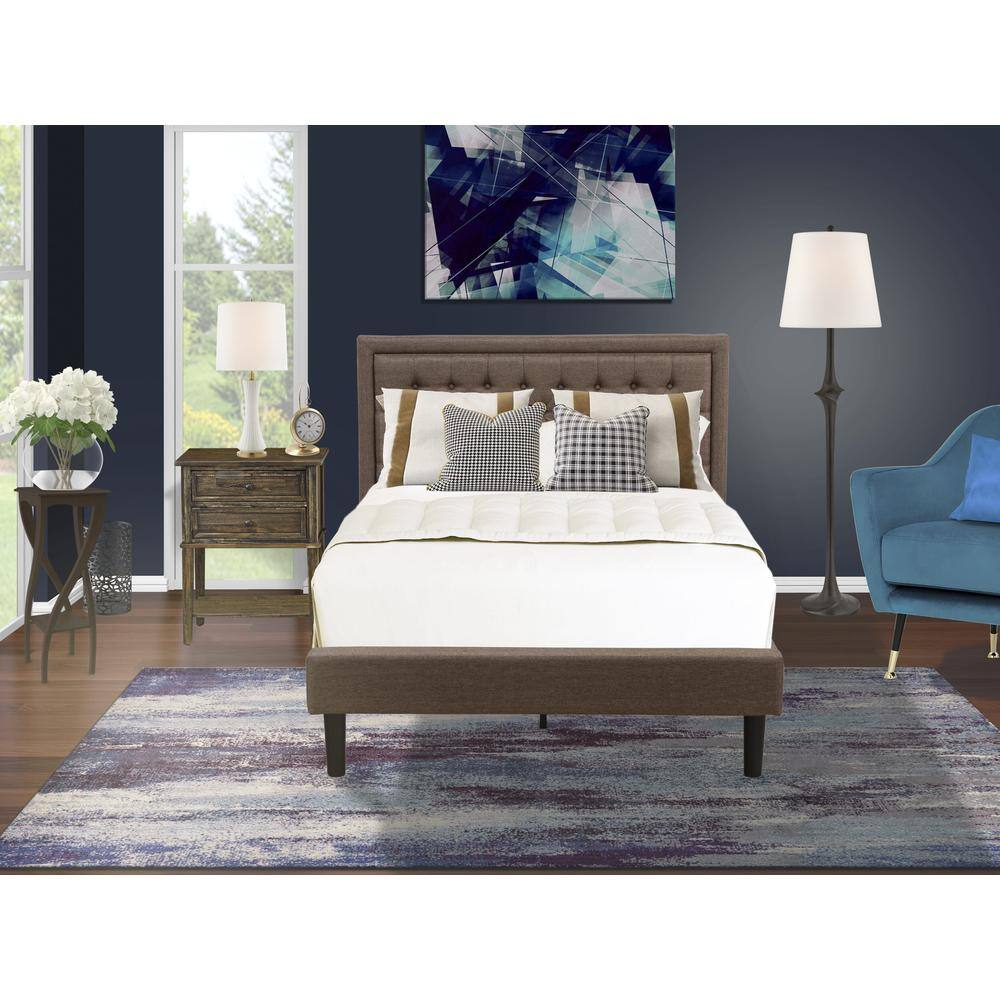 Alt View 4. East West Furniture - KD18F-1VL07 2 Pc Wooden Bedroom Set - Modern Bed Frame Brown Headboard with 1 Nightstand - Black Finish Legs - Brown.