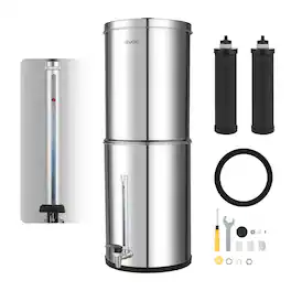 VEVOR - Gravity-fed Water Filter System,3.25G 304 Stainless-Steel Countertop Water Filtration System, Reduces Lead and up to 99% - Silver
