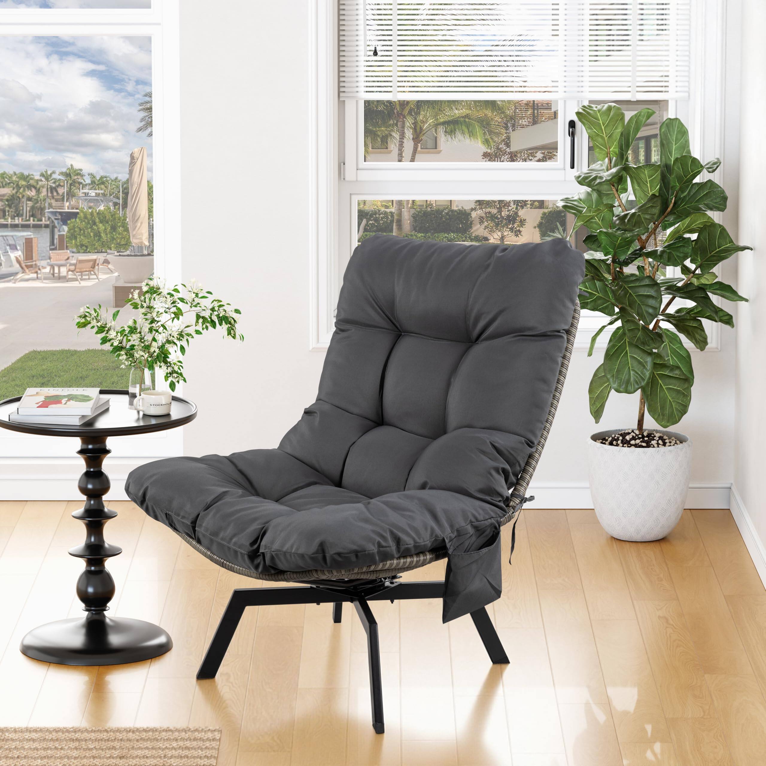 Left. Fabibe - Outdoor Wicker Swivel Chair,Grey Rattan Patio Rotating Chair with Cushion,360° Rotation Patio Lounge Chairs for... - Nature.