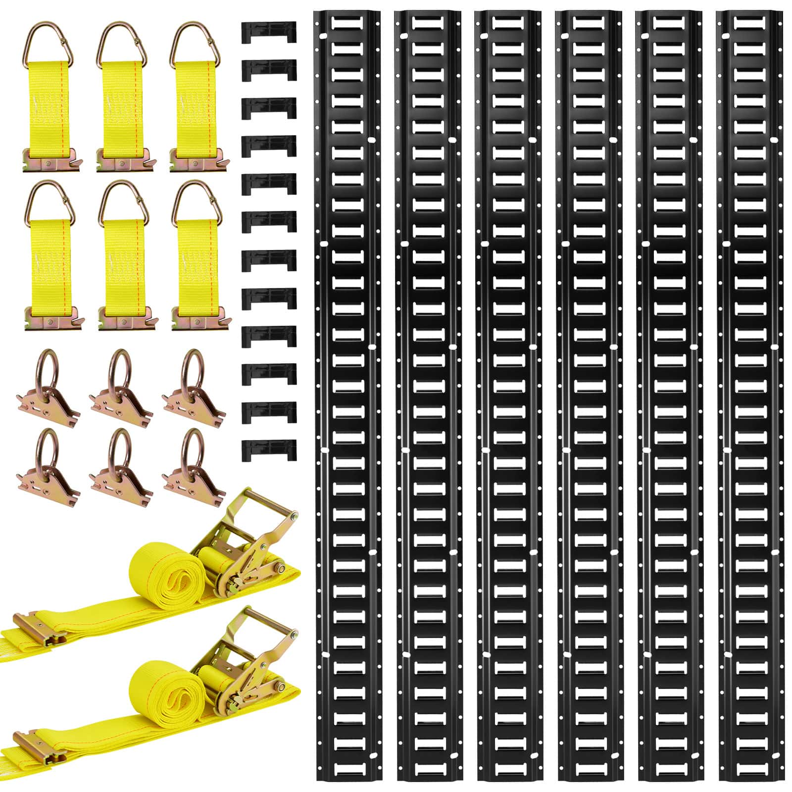 VEVOR - E-Track Tie-Down Rail Kit, 6 Pack 5 ft E Track Rails, 26 Pcs Includes 2 Ratchet Straps & 6 O-Rings & 6 Tie-Offs - Black,Yellow price history on PriceWatchPro