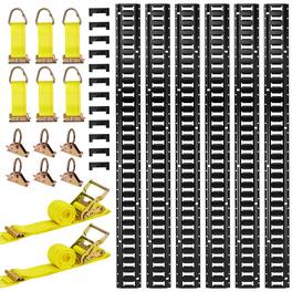 VEVOR - E-Track Tie-Down Rail Kit, 6 Pack 5 ft E Track Rails, 26 Pcs Includes 2 Ratchet Straps & 6 O-Rings & 6 Tie-Offs - Black,Yellow