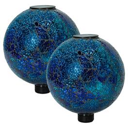 Sunnydaze - Mosaic Gazing Ball with Solar Light - 10 in - 2pk - Deep Ocean Swirl