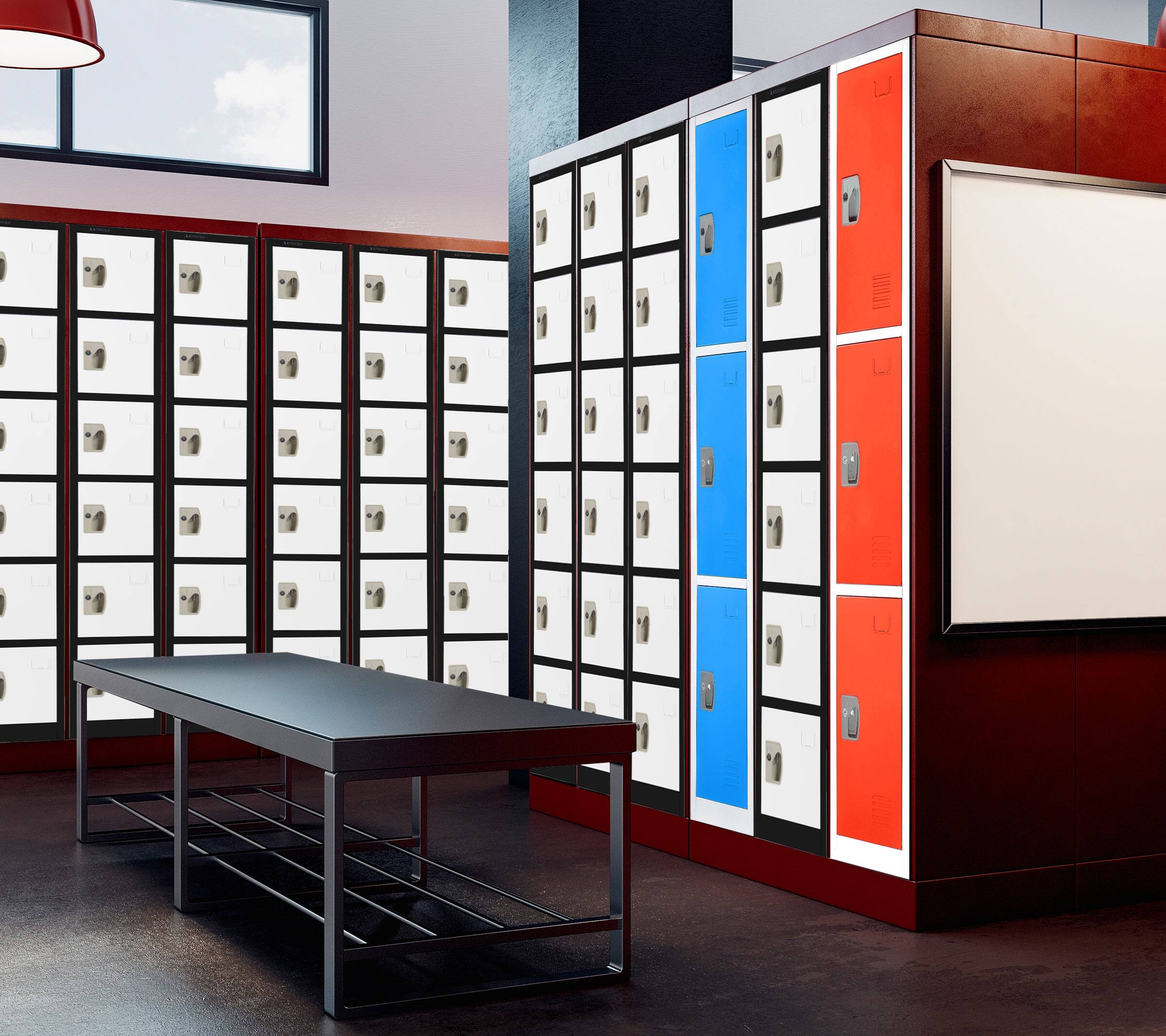 Alt View 5. AdirOffice - Storage Locker 629-Series 72" H 6-Tier Steel Key Lock 6-Shelf Locker with Key Lock, 4/Pack - Black Bidy/White Doors.