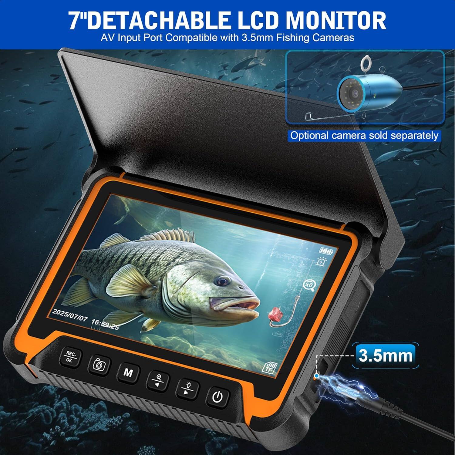 Angle. Aukfa - Sewer Camera with Locator - 7" HD Borescope, Self-Leveling, IP68, 100Ft 5MM Cable, 5X Zoom, DVR.