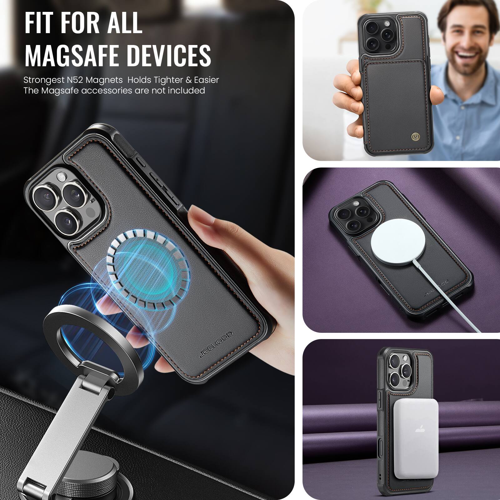 FIT FOR ALL MAGSAFE DEVICES

Strongest N52 Magnets Holds Tighter & Easier  
The MagSafe accessories are not included