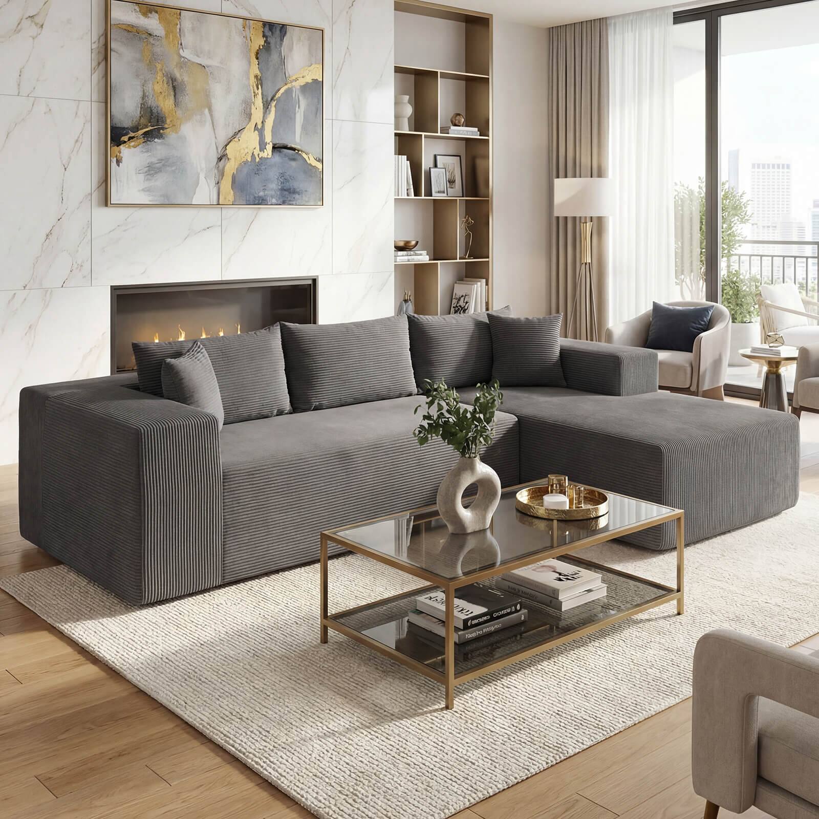 Alt View 5. Costway - Costway 110.5" Modular Sectional Sofa with Deep Seats & Comfy Backrests, Comfy Armrests - Gray.