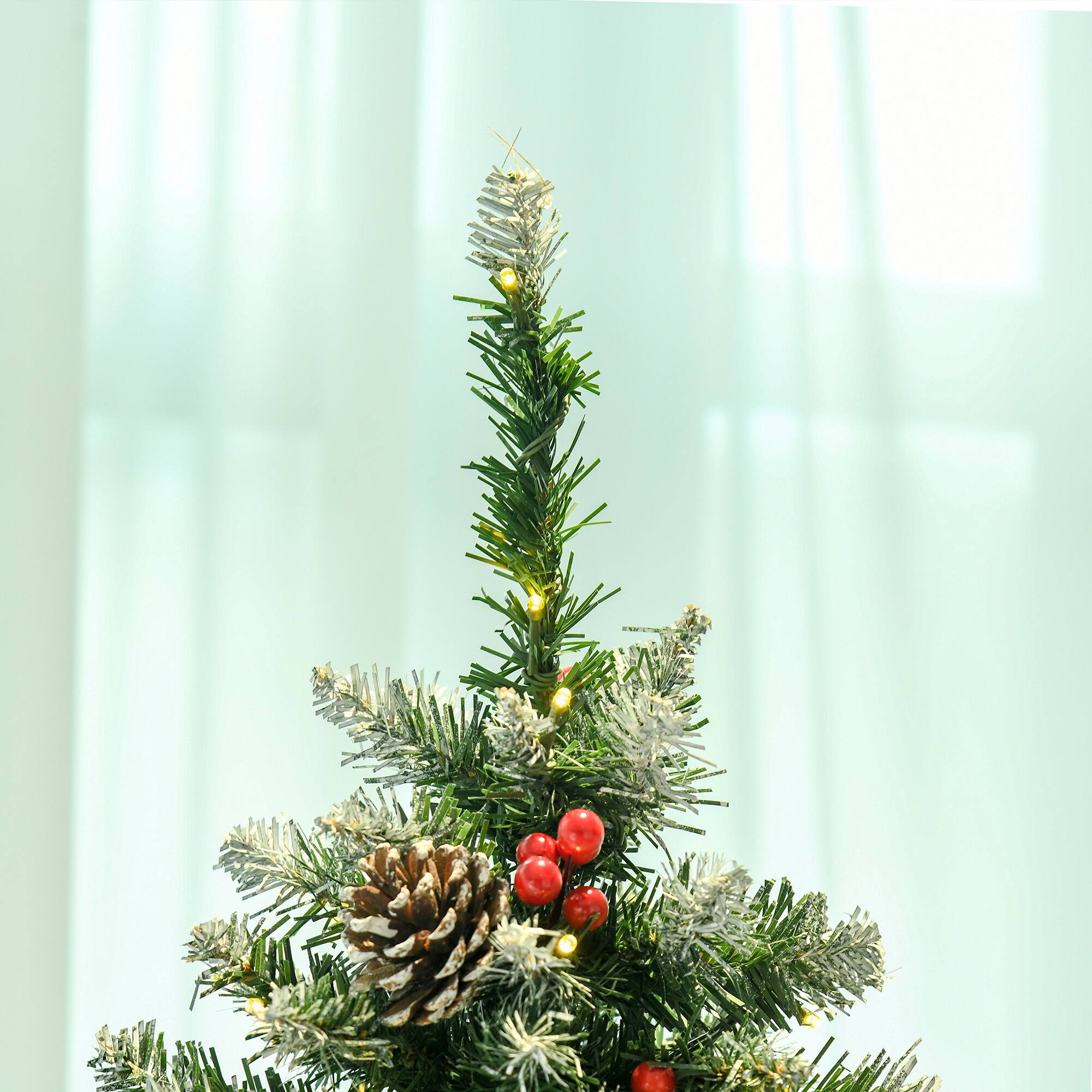 Alt View 8. Homcom - Prelit Snow-Dipped Artificial Christmas Tree with LED Lights, Pine Cones, Red Berries, Branch Tips - Green.
