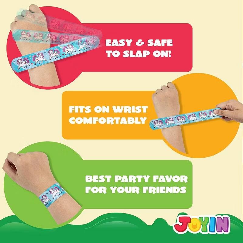 EASY & SAFE TO SLAP ON!  
FITS ON WRIST COMFORTABLY  
BEST PARTY FAVOR FOR YOUR FRIENDS  
JOYIN