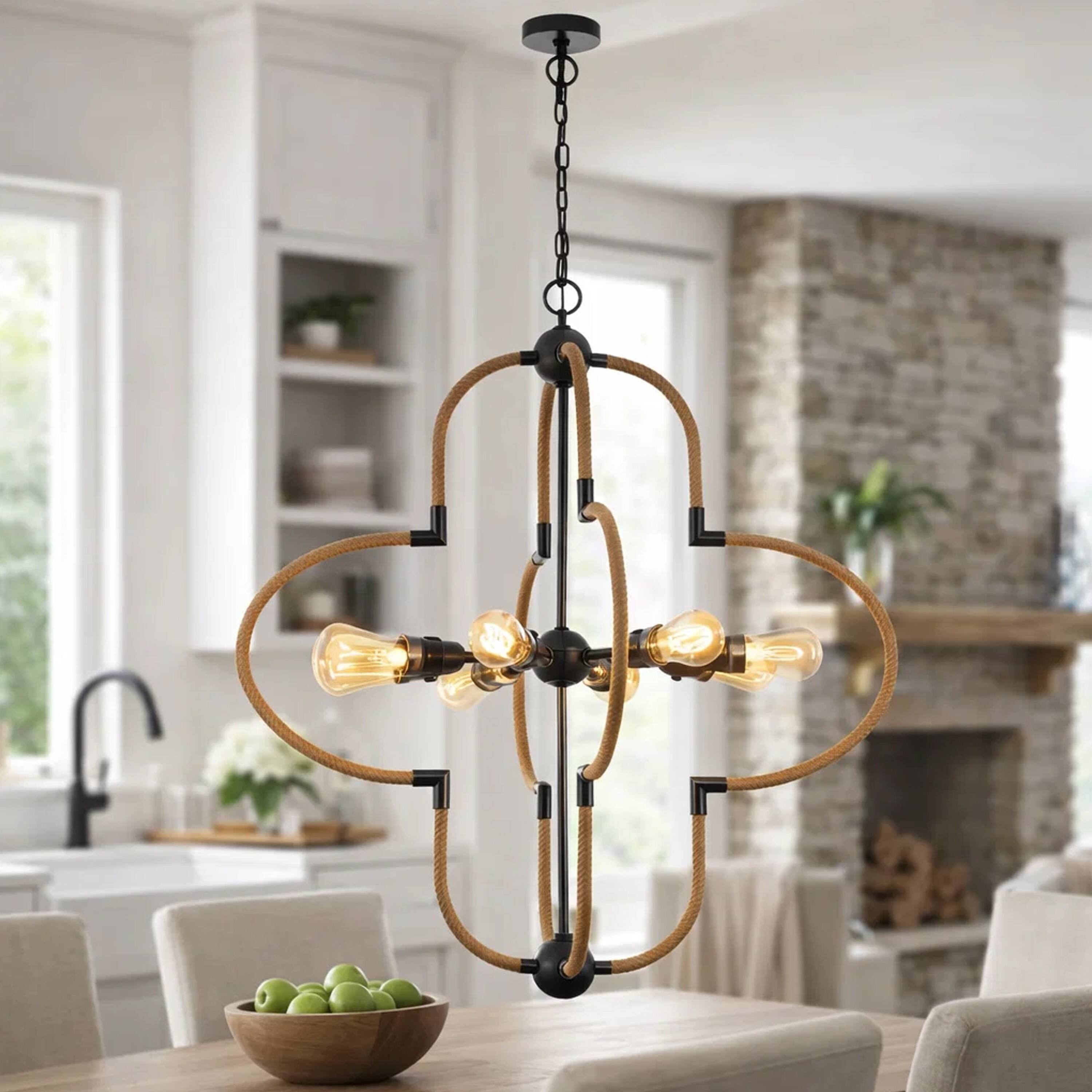 Alt View 5. Manhattan Lane - Gemo 36 Inch Chandelier, Crossed Clover Design - Brown, Black, Brass.