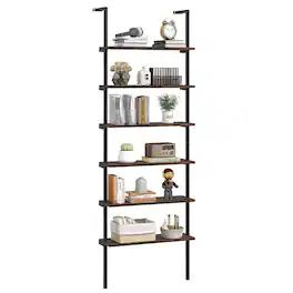 Gymax - 5 Tier Ladder Shelf 71'' Height Wall-Mounted Bookshelf Display Storage Organizer - Brown