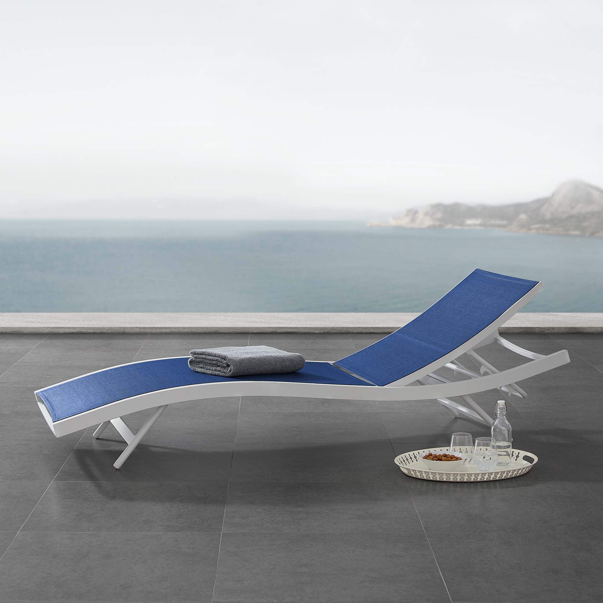 Glimpse Outdoor Patio Mesh Chaise Lounge Chair by Modway - White Navy