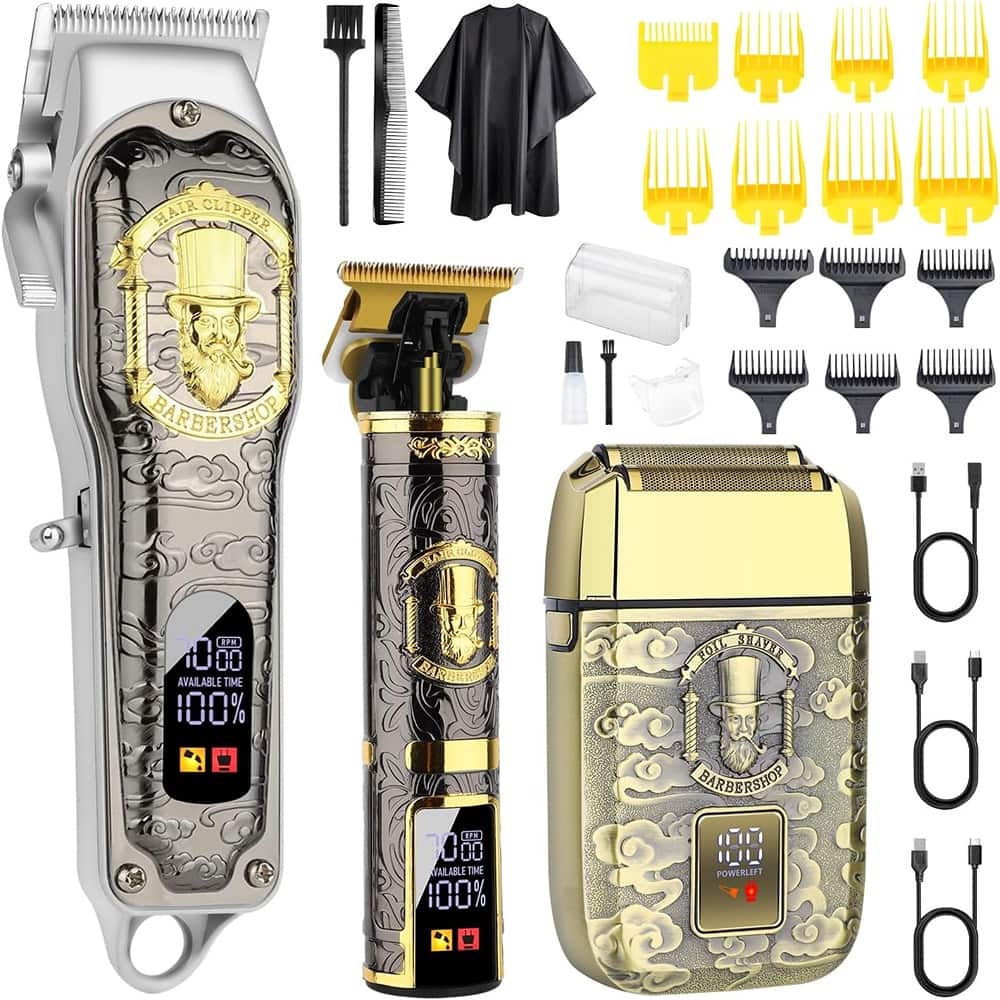 RTMB - Electric foil shavers and beard trimmers, a set of rechargeable cordless - Gold