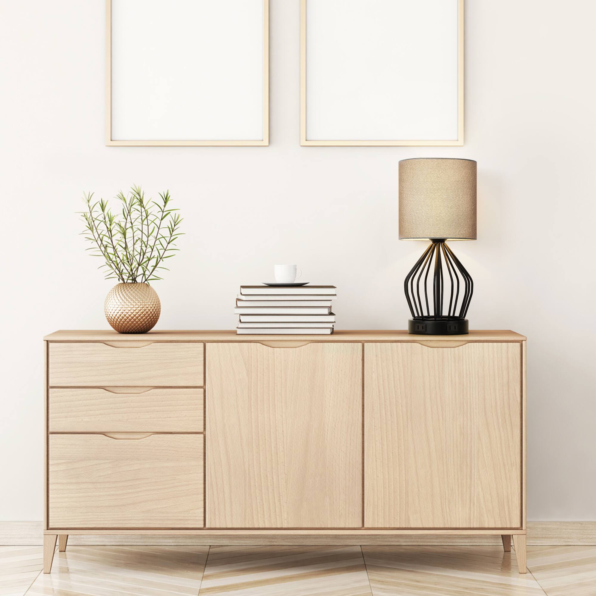 Alt View 2. Oumilen - Set of 2 Bedside Nightstand Lamp Gray Table Desk Lamp Touch Control w/Outlets.