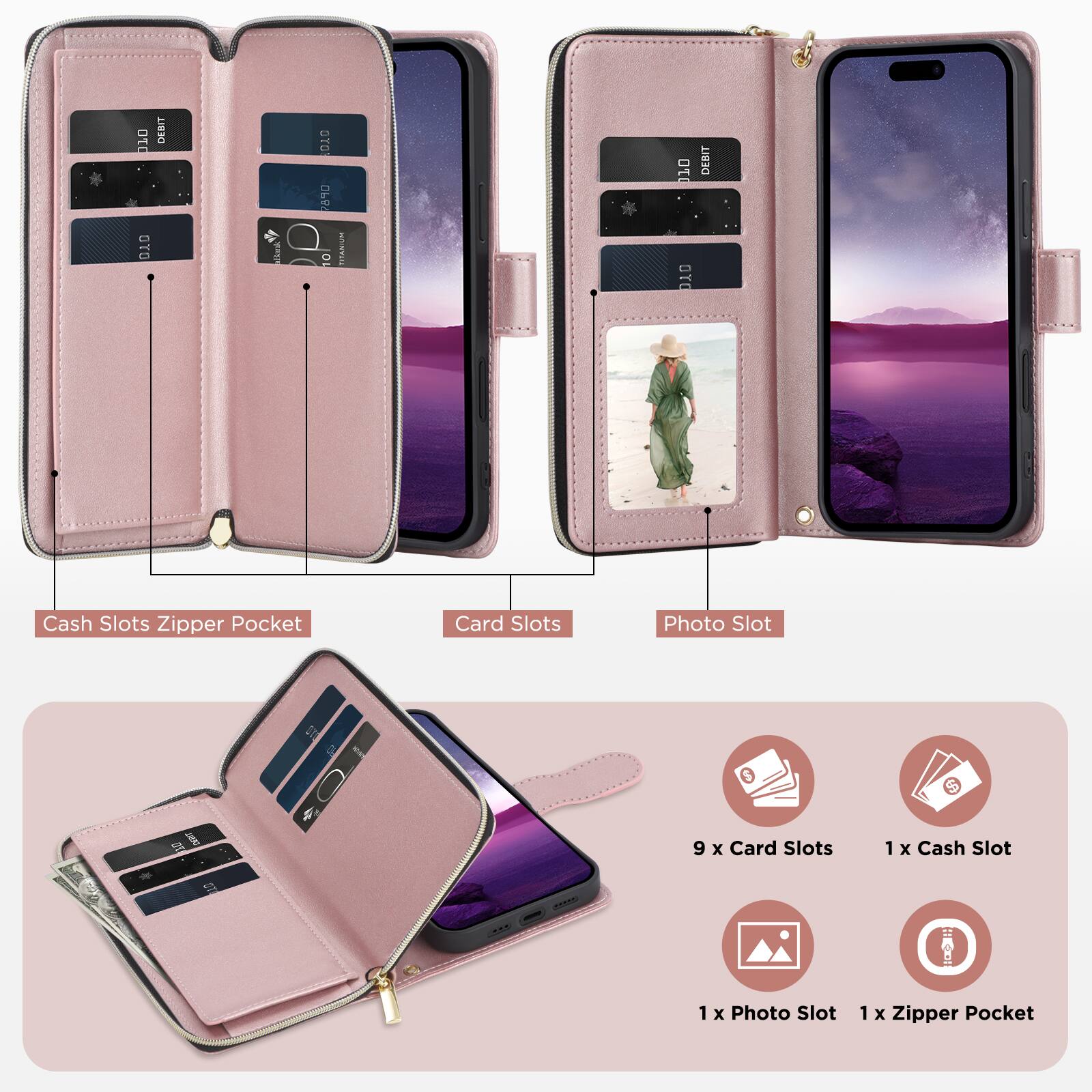 010 d O DEBIT FOTO 8 a O 0 | 010 OO DEBIT Cash Slots Zipper Pocket Card Slots Photo Slot 4 9 x Card Slots 1 x Cash Slot A.... 1 x Photo Slot 1 x Zipper Pocket

Cash Slots Zipper Pocket  
Card Slots  
Photo Slot

9 x Card Slots  
1 x Cash Slot  
1 x Photo Slot  
1 x Zipper Pocket