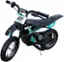 The image features a black and teal Razor RLMM MX125 dirt bike. The bike has a number two on it, indicating it might be a racing bike. The bike is displayed in a white background, making it stand out prominently.