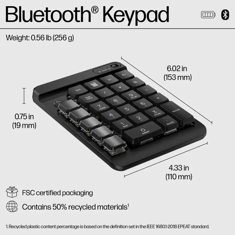HP 430 Wireless Bluetooth Programmable Numeric Keypad Black 7N7C2AA#ABA ...