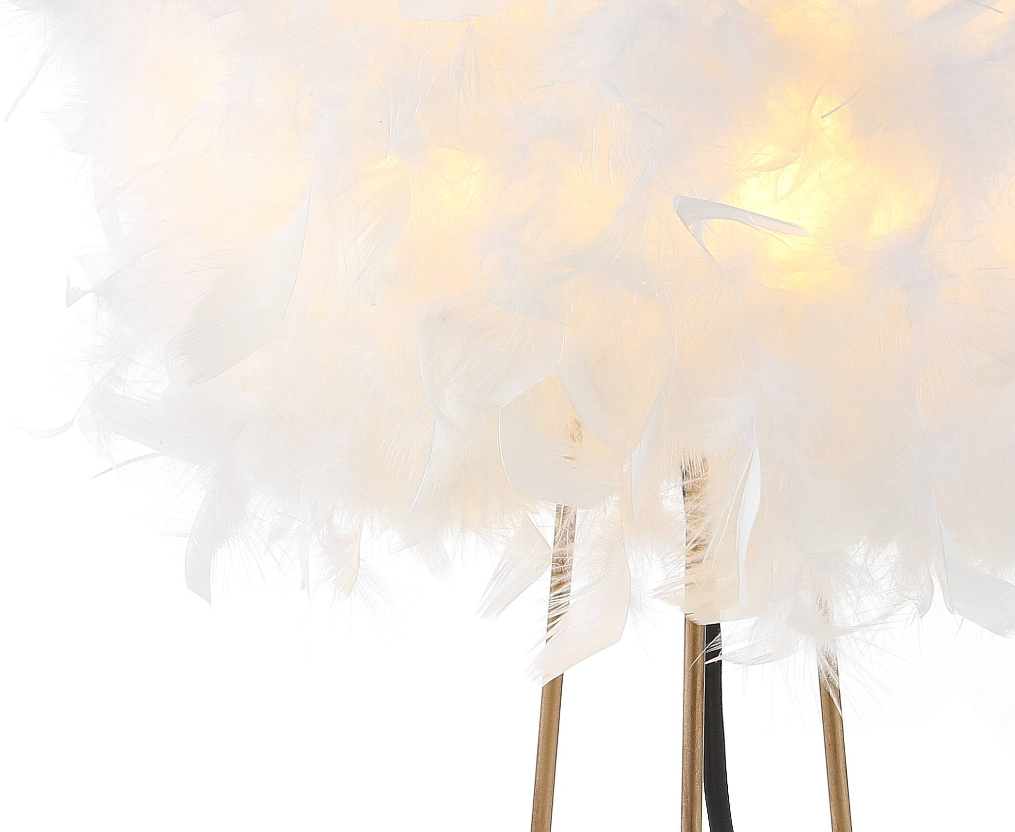 Alt View 3. Jonathan Y - Stork 16" Feather Metal LED Table Lamp, White/Gold - White/Gold.