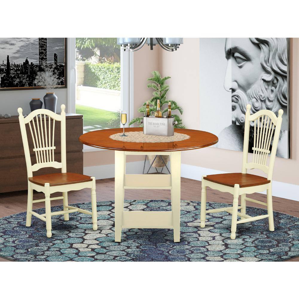 Back. East West Furniture - Dining Room Set Buttermilk & Cherry - Brown.