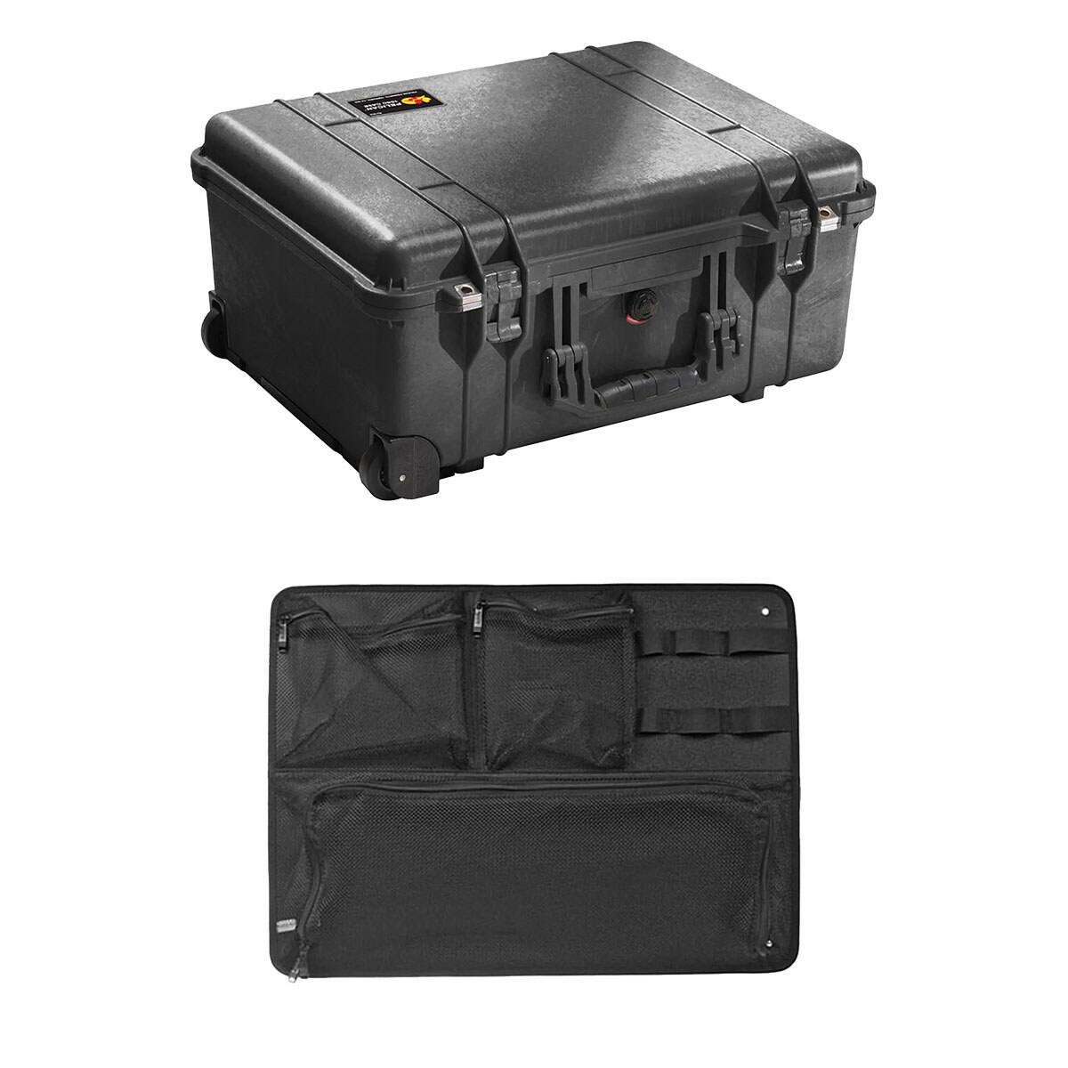 Front. Pelican - Pelican 1560SC Protector Watertight Wheeled Studio Case with Yellow Dividers, Bundle with PC1569 Lid Organizer, Black.
