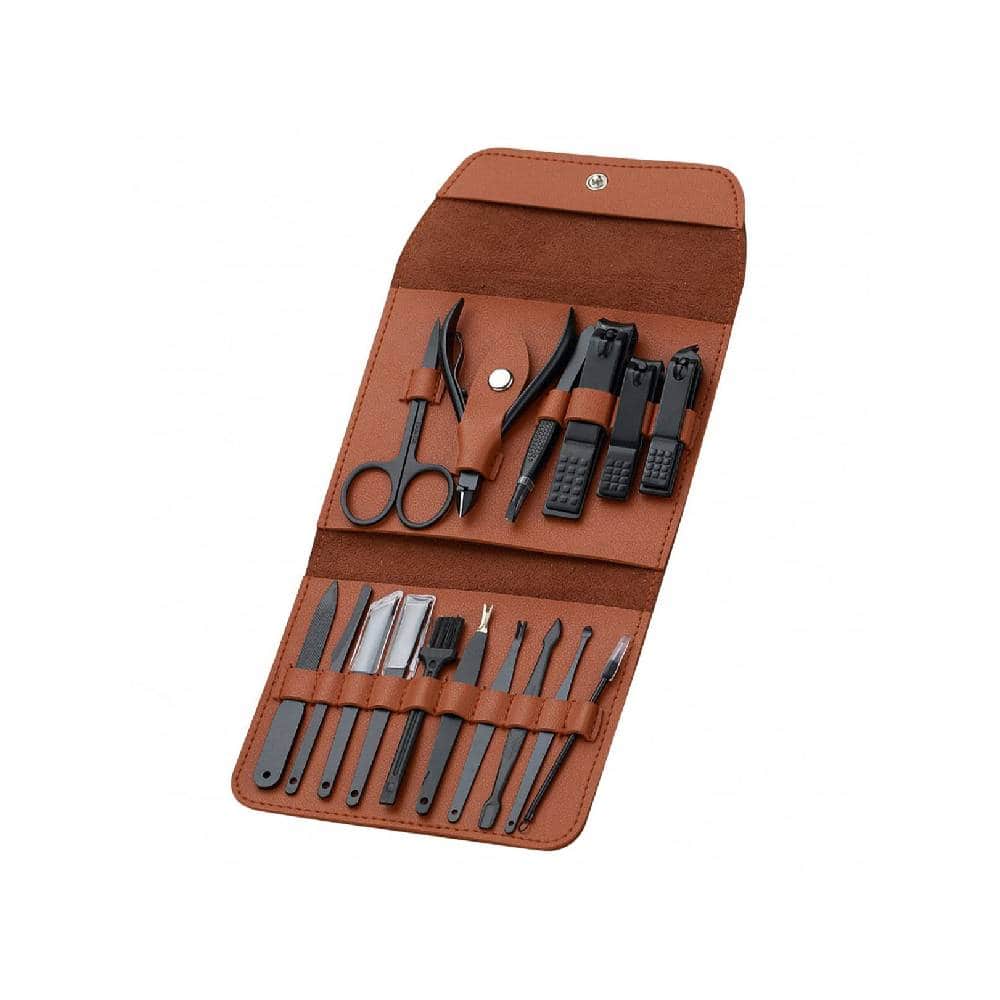 Front. Beauty Hub Ecommerce - 16-Piece Professional Manicure & Pedicure Set - Black, Brown.