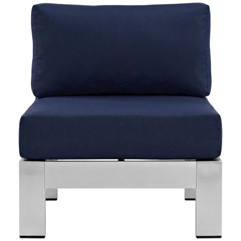 Back. Outdoor Escape - Aluminum Corner Sofa For Outdoor Patio With Cushioned Seating - Silver.