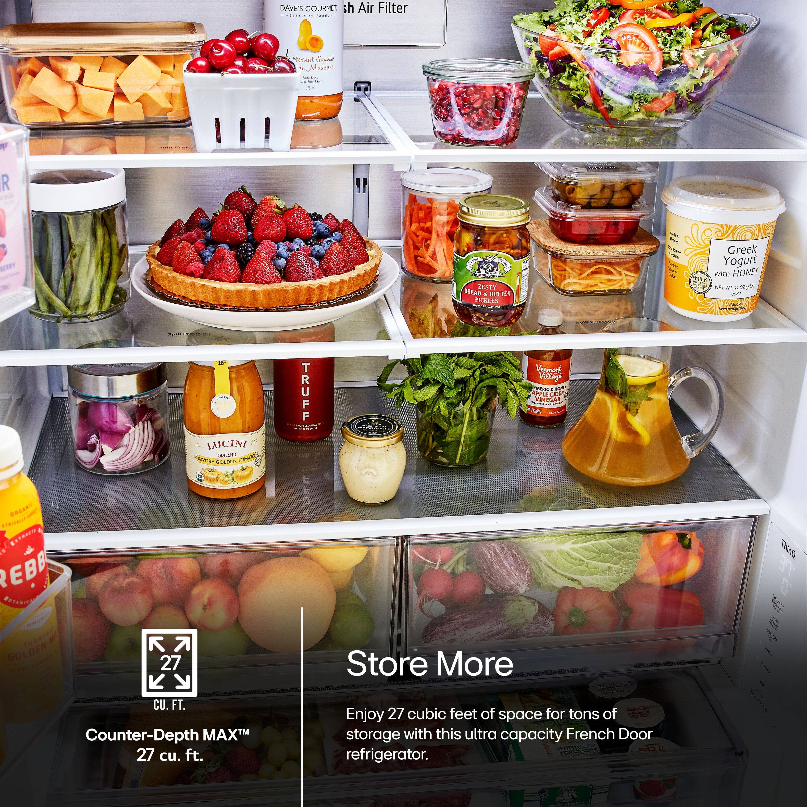 Store More Things #1 Counter-Depth MAXT 27 cu. ft. Enjoy 27 cubic feet of space for tons of storage with this ultra capacity French Door refrigerator.