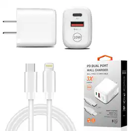 Reiko - 20W PD Dual Ports Travel Wall Charger Adapter Fast Charging with 4FT USB-C To 8-PIN Cable - White