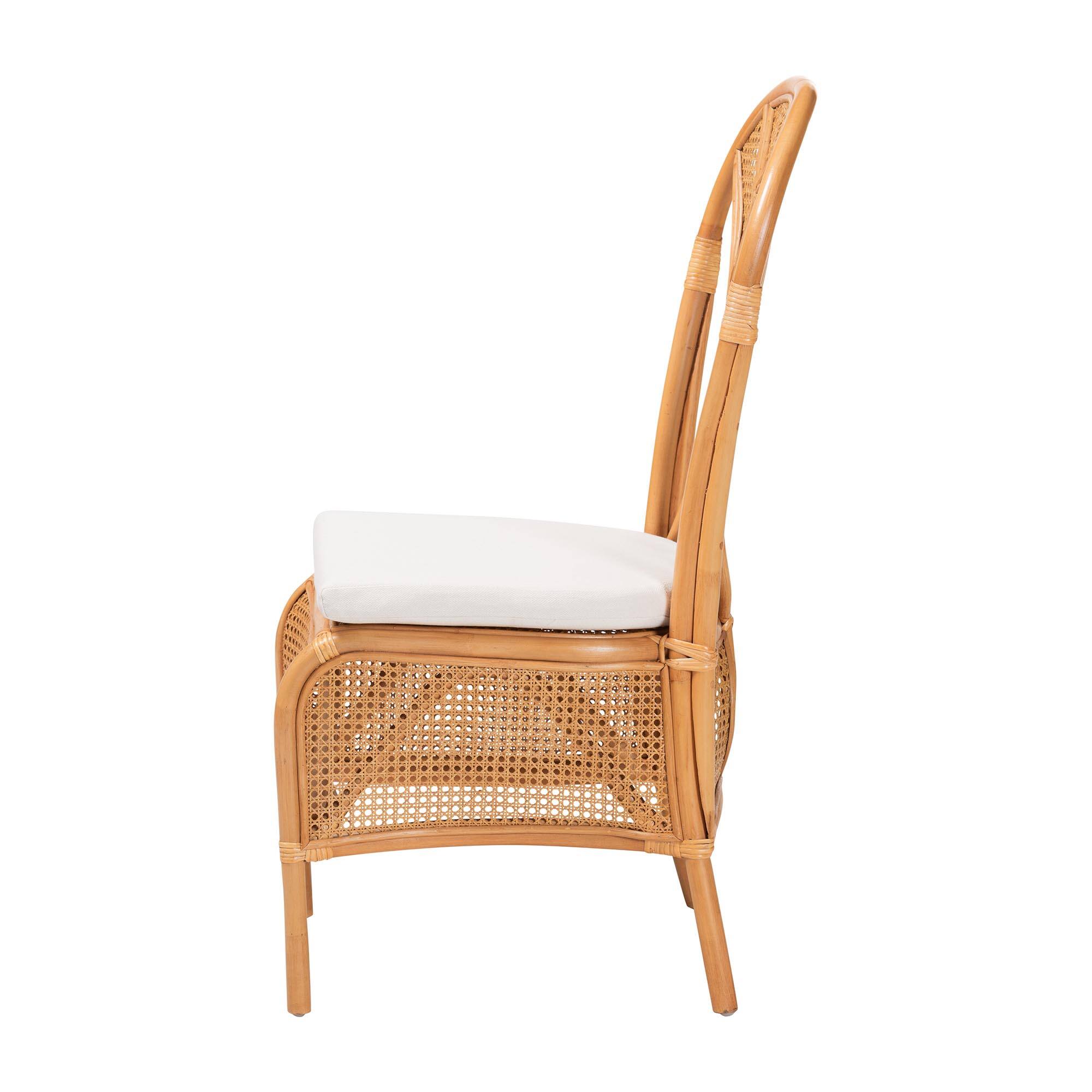 Left. bali & pari - Elsa Natural Rattan Dining Chair - Handcrafted Wicker Side Chair with Openwork Back and Woven Detailing, Boho Seating - Light Honey.