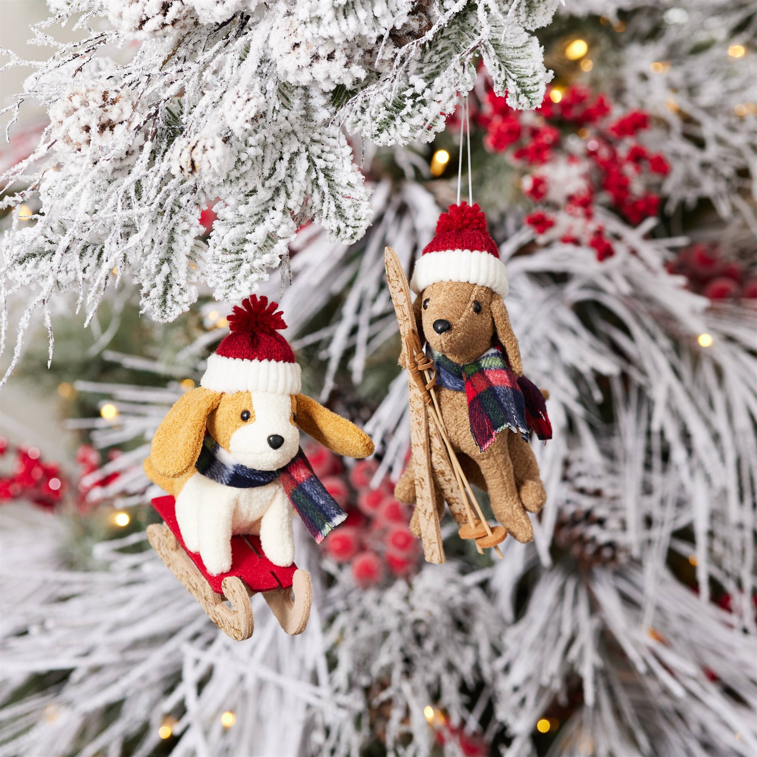 Alt View 3. BreeBe - Plush Ski and Sled Dog Ornament (Set of 6) - Red, White, Biege.