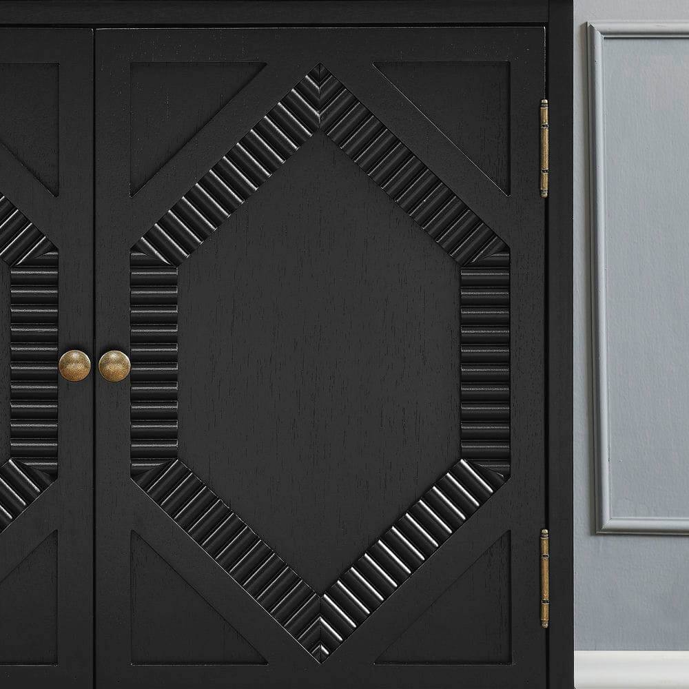 Alt View 2. Kadyn - 65.2" Mid Century Modern Sideboard Buffet Cabinet, Accent Coffee Bar Wine Bar Storage Cabinet, Black - Black.