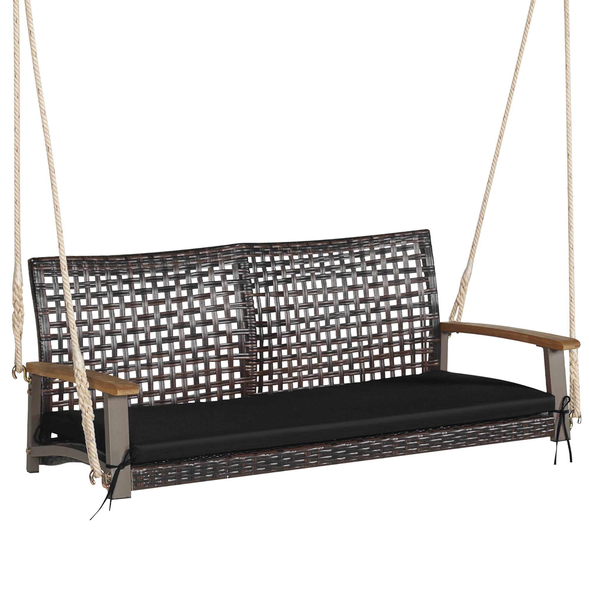 Alt View 1. Gymax - Gymax 2-Seat Rattan Porch Swing Chair Outdoor Wicker Swing Bench W/ Seat Cushion Black - Black.