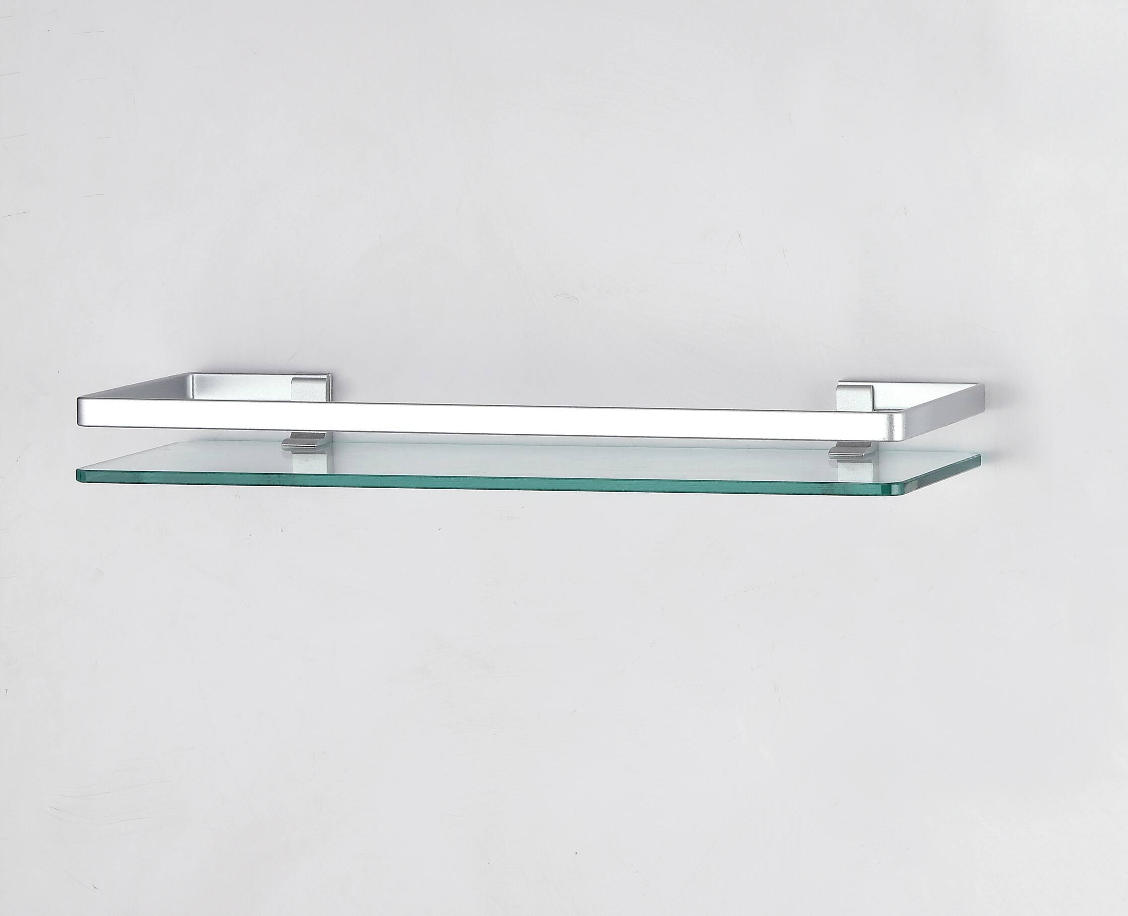 Alt View 2. Danya B - Floating Wall Mount Tempered Glass Bathroom Shelf with  Brushed Chrome Rail - Chrome, Glass.
