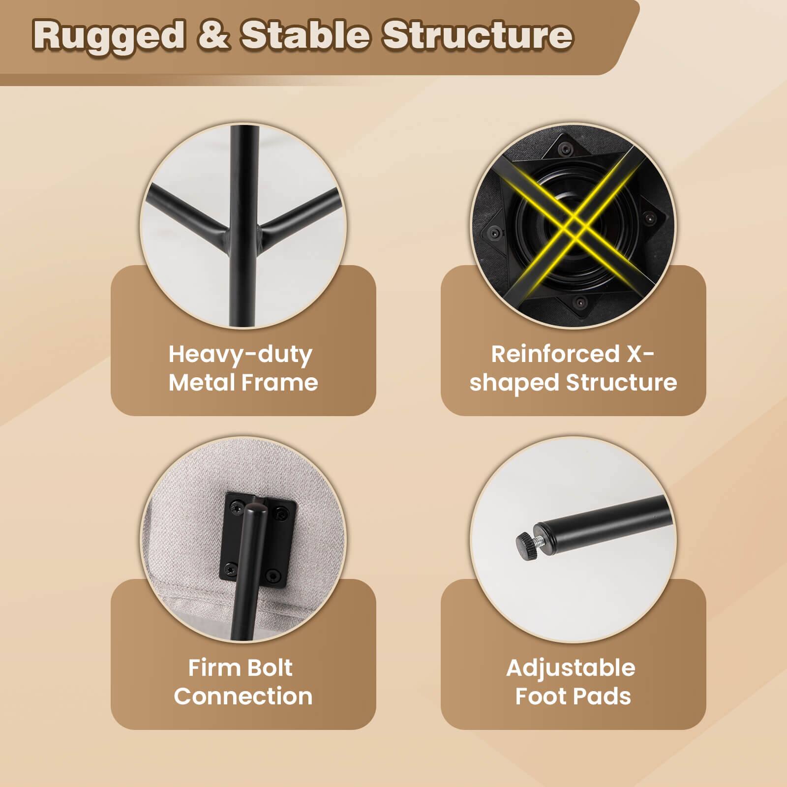 Rugged & Stable Structure:

* Heavy-duty Metal Frame
* Reinforced X-shaped Structure
* Firm Bolt Connection
* Adjustable Foot Pads