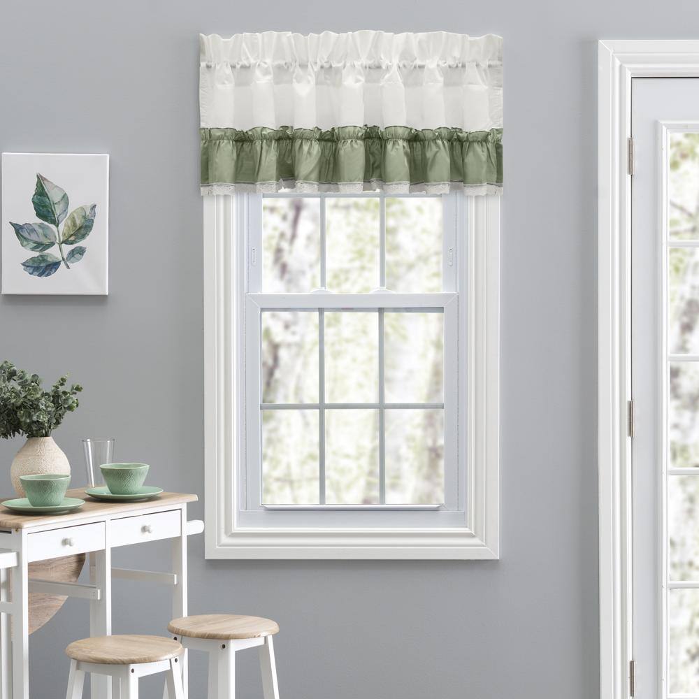 Angle. Ellis Curtain - Ellis Curtain Madelyn Ruffled Victorian 1.5" Rod Pocket Valances for Windows 60" x 16" Sage - Sage.