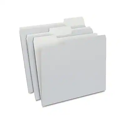 Front. Staples - File Folders, 1/3-Cut Tab, Letter Size, 100/Box - Gray.
