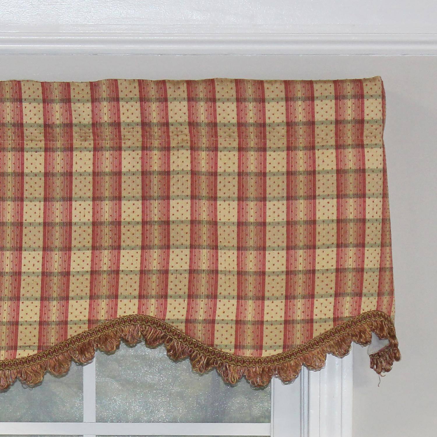 Left. RLF Home - RLF Home Bazaar Plaid Trimmed Provance 100% Cotton with Fully Lined 3" Rod PocketWindow Valance 50" x 15" Cornflower - Cornflower.