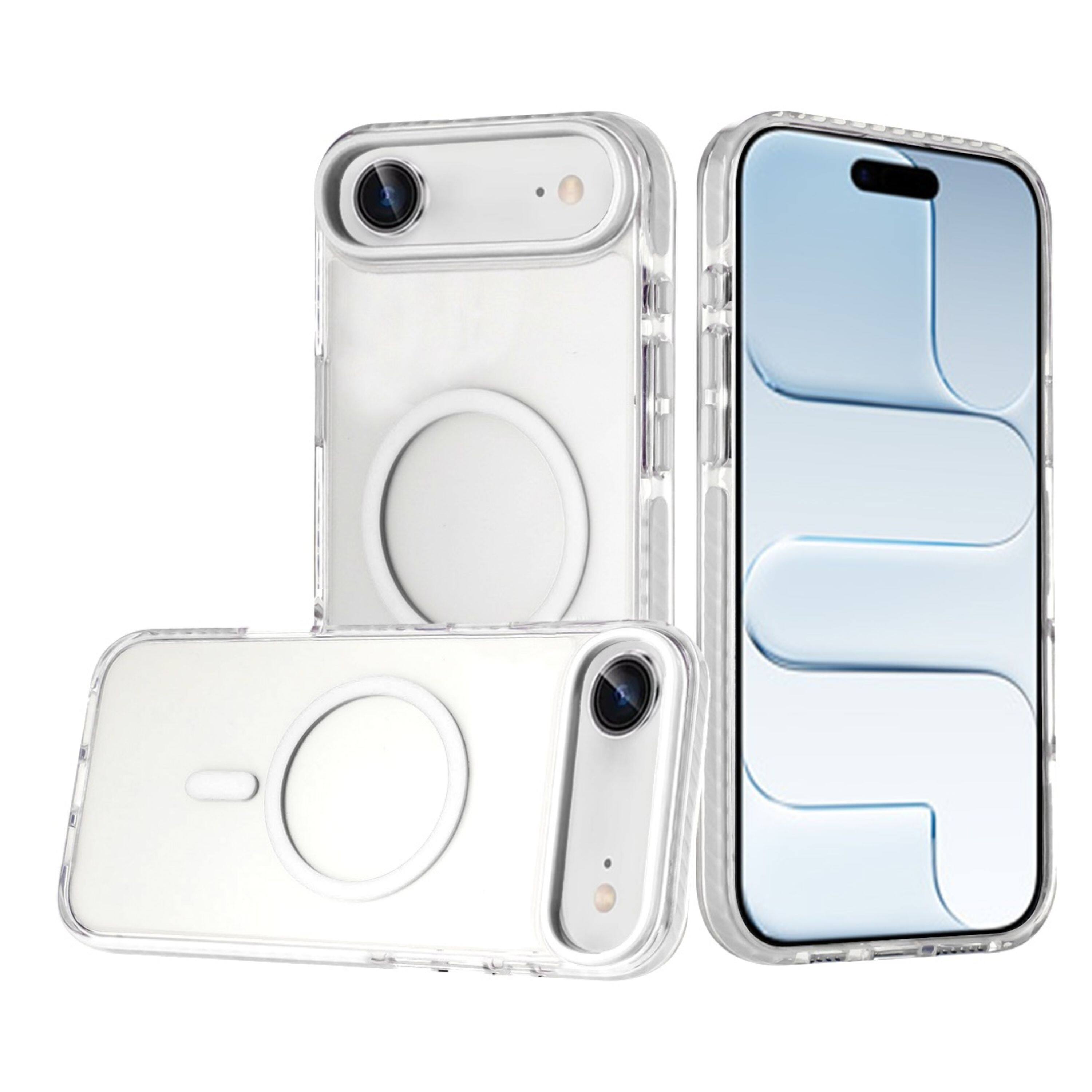 Left. Kitcheniva - Color Matching Trim Buttons Magnetic Circle Phone Case With Tempered Glass For iPhone Air White - White.