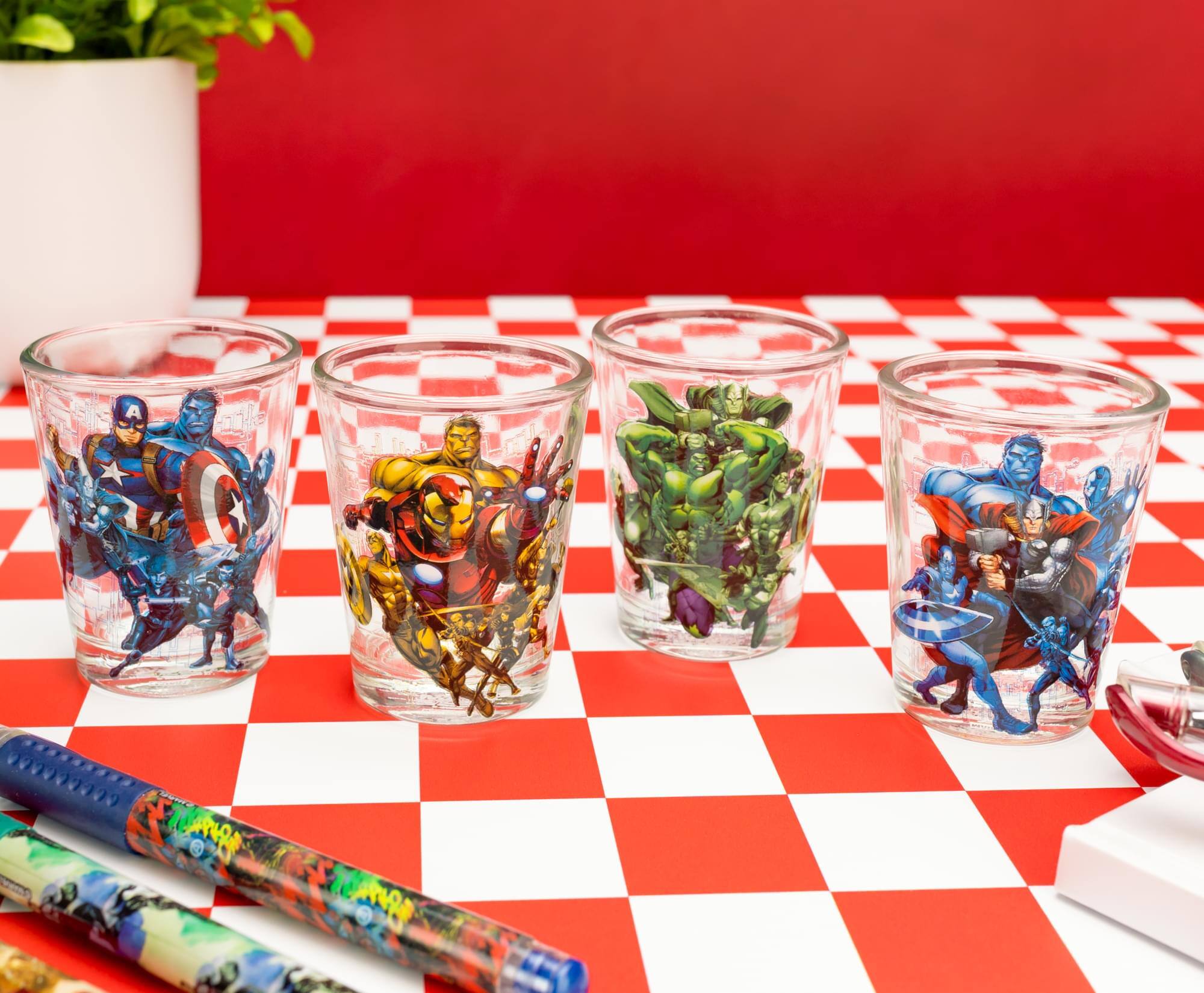 Alt View 2. Silver Buffalo - Marvel Avengers 2-Ounce Mini Shot Glasses | Set of 4 - Multi-Colored.