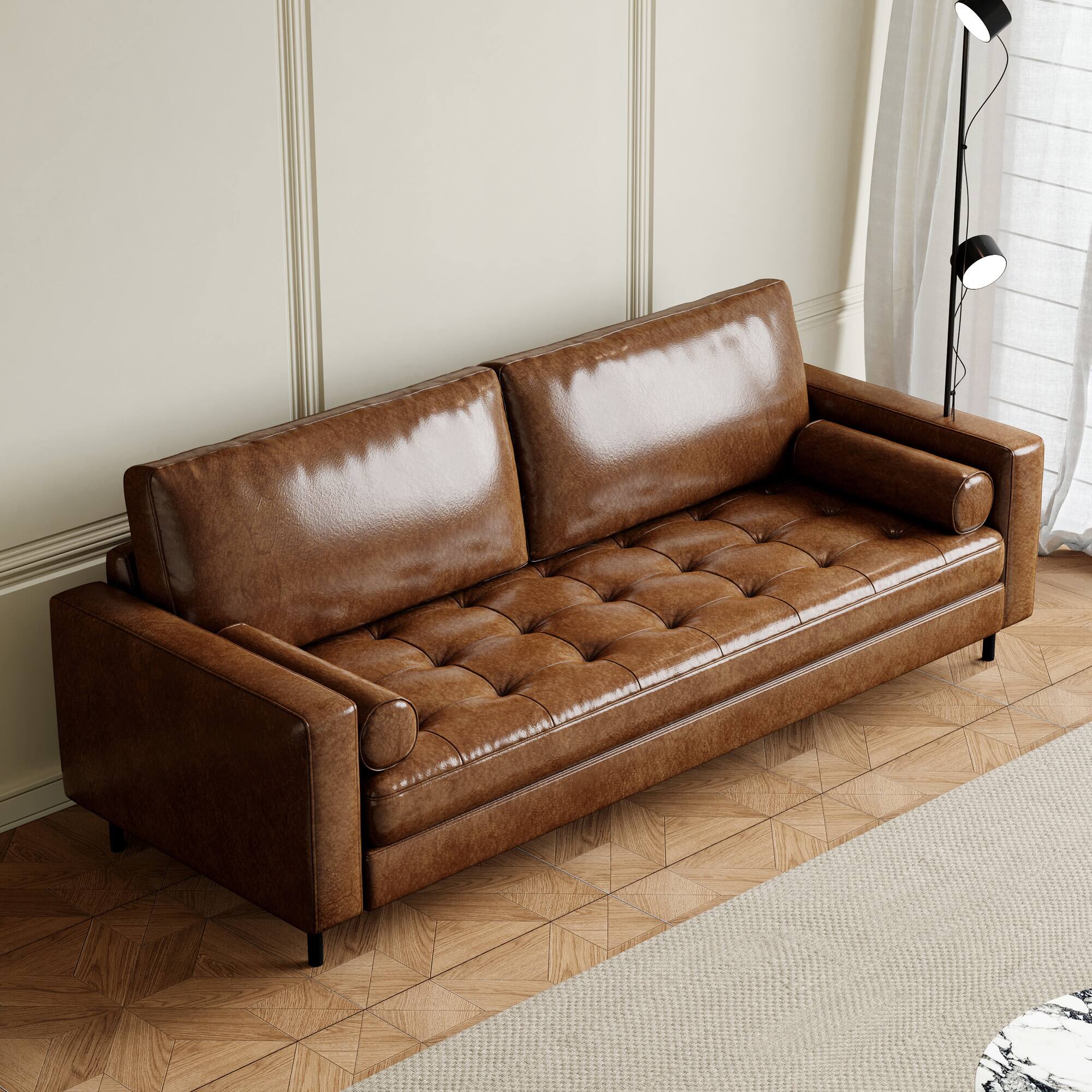 Alt View 2. luck idea - 80.31" High-End Vintage Oil-Waxed Leather Sofa, Couch,Durable Solid Frame & Ergonomic Comfort Seating for Living Room - Brown.