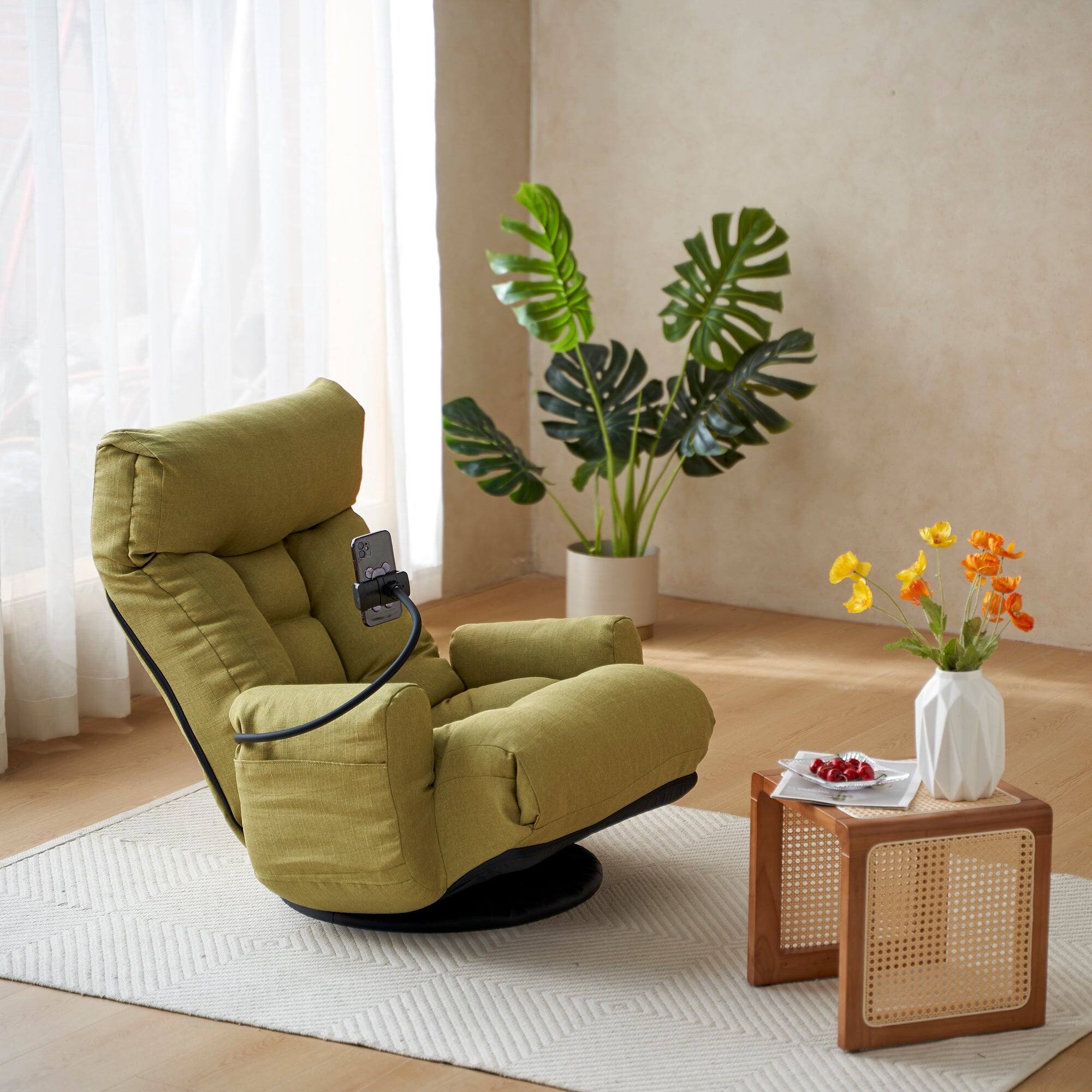 Alt View 5. Boyel Living - 360 Rotating Foldable Adjustable Floor Lounge Chair Comfortable Seating for Living Room Bedroom Green - Green.