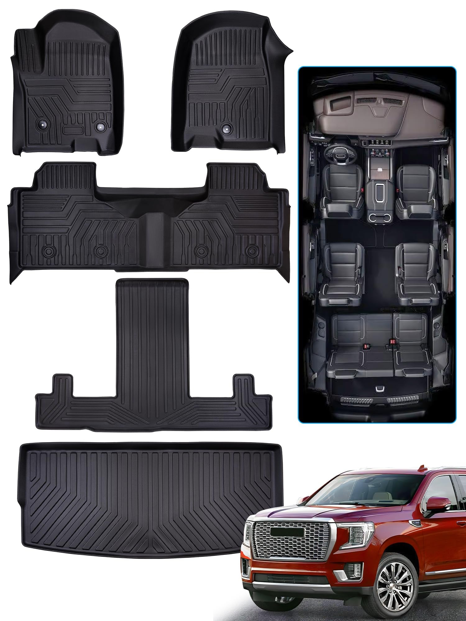 Dazzling Pops - For Gmc Yukon Chevrolet Chevy Tahoe 2026 Floor Mats Cargo Liner 7 Seats Denali not Xl for Accessories onl - Default