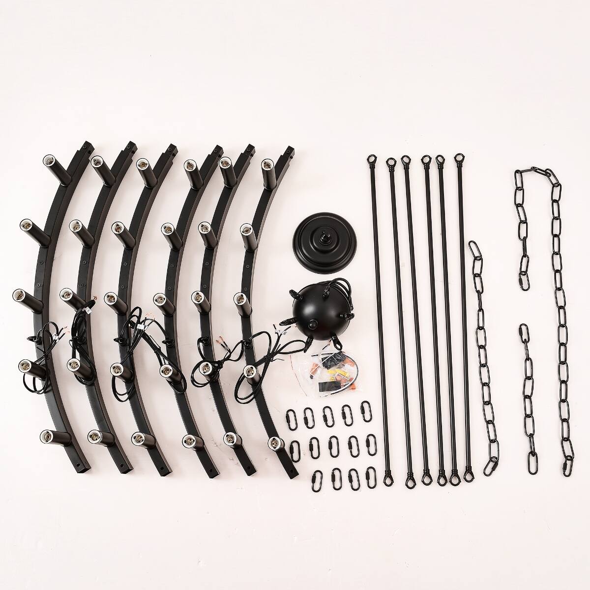 Alt View 7. Loheer - Loheer Matte Black Wagon Wheel Chandelier, Thirty Light E12 Farmhouse Ceiling Fixture for Large Rooms.