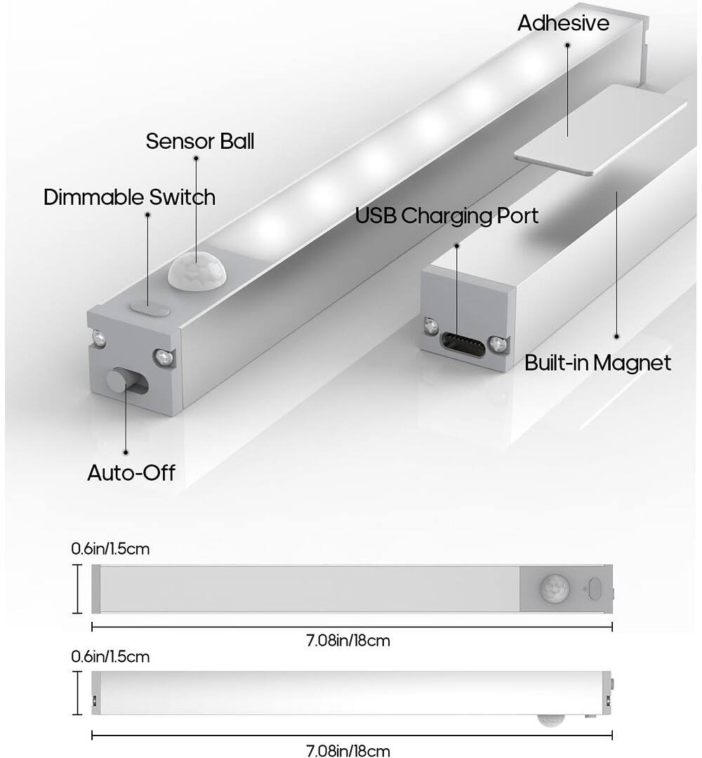 Adhesive Sensor Ball Dimmable Switch USB Charging Port Built-in Magnet Auto-Off  
0.6in/1.5cm  
7.08in/18cm