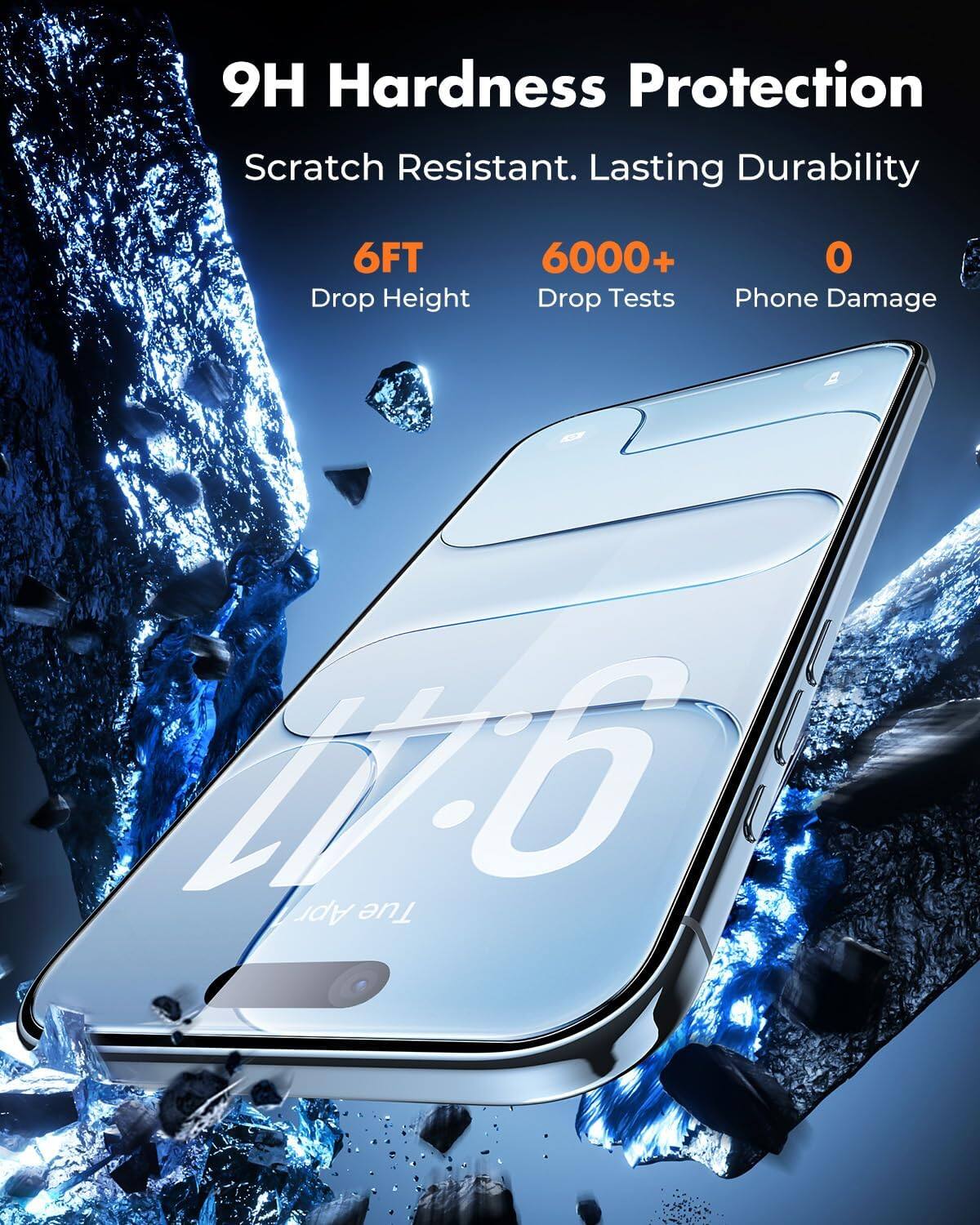 9H Hardness Protection  
Scratch Resistant. Lasting Durability  
6FT Drop Height  
6000+ Drop Tests  
0 Phone Damage  
LV-6 Apr Tue