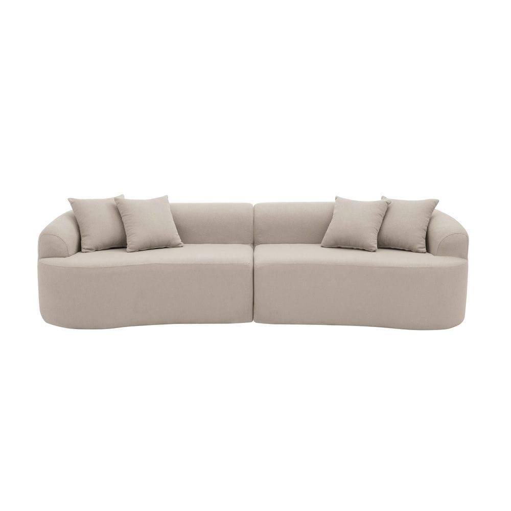 Left. Kadyn - Curved Sectional Sofa, Lamb's Wool Upholstery with Compression Packaging for Easy Setup, Brown - Brown.